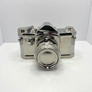Silver Ceramic Camera Decor 9" x 6" Chrome Finish Photography Film Media Design
